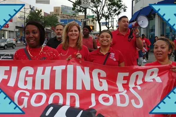 cwa members with a banner