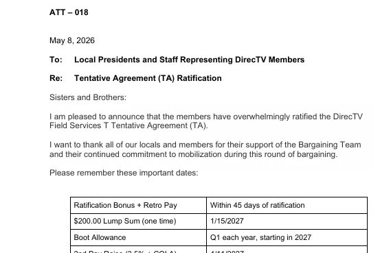 Direct TV Ratified!