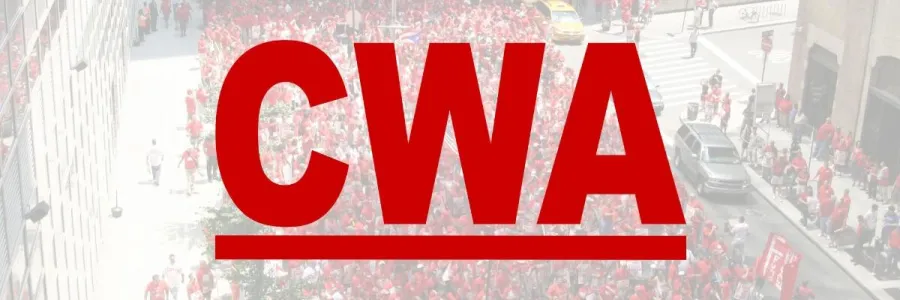 CWA logo and rally crowd