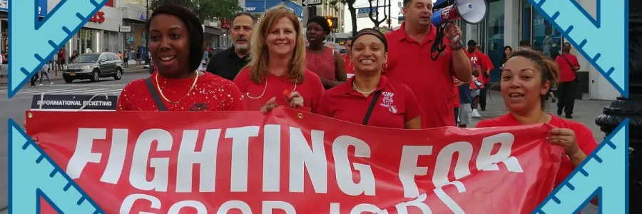 cwa members with a banner