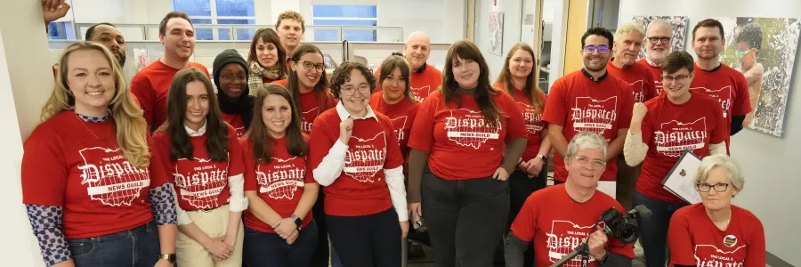 Members of the Dispatch News Guild in the newsroom on Dec. 10, 2025.