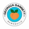 A peach on a blue circle. Around the circle text reads "Georgia Gannett Newsguild"