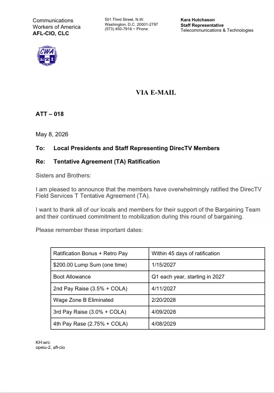 Direct TV Ratified!