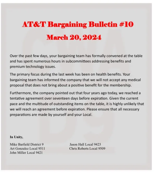 AT&T Core Bargaining Update #10