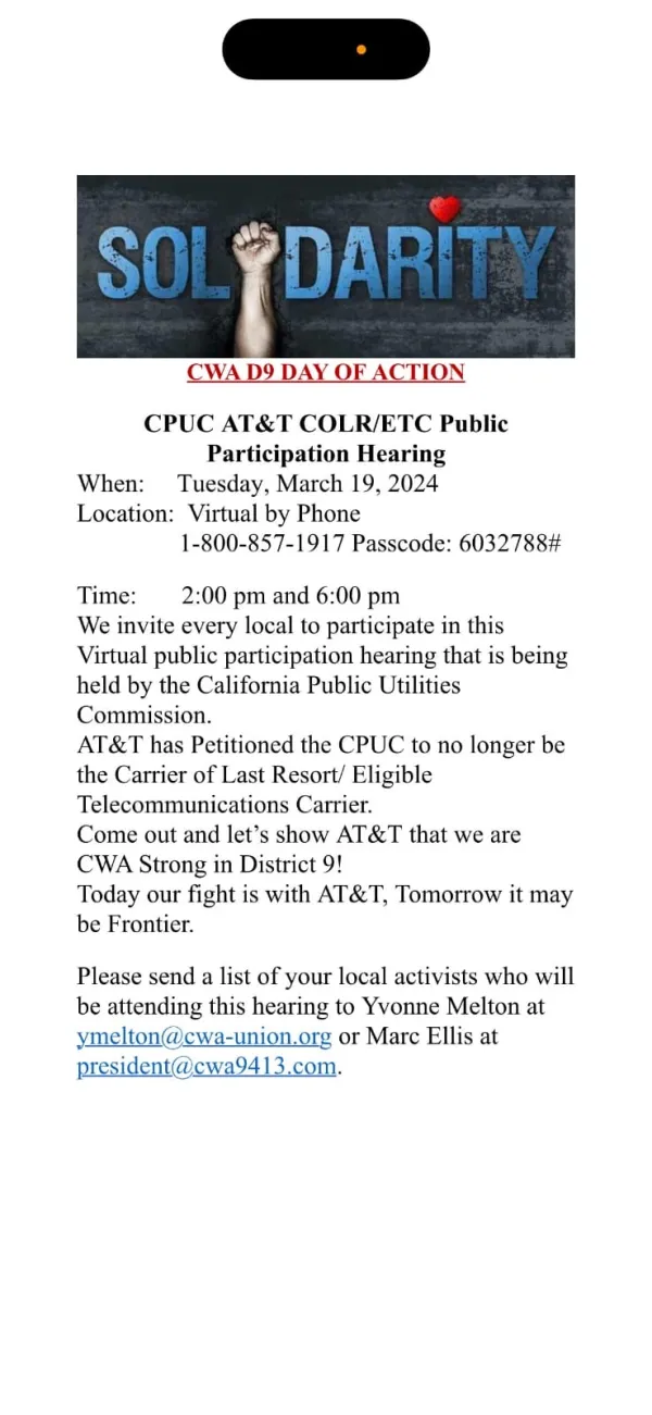 District 9 CPUC ETC/COLR Hearing Day Of Action