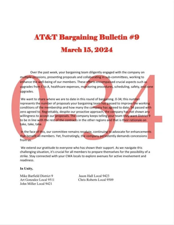 AT&T Core Bargaining Update #9