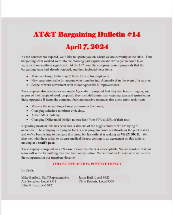 AT&T Core Bargaining Bulletin #14