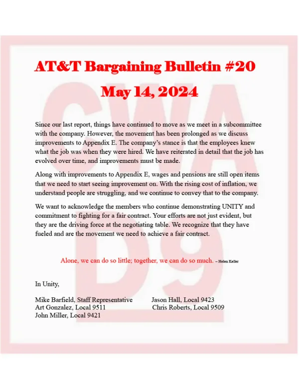 Bargaining Bulletin #20