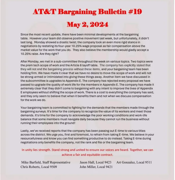 AT&T Core Bargaining Bulletin #19