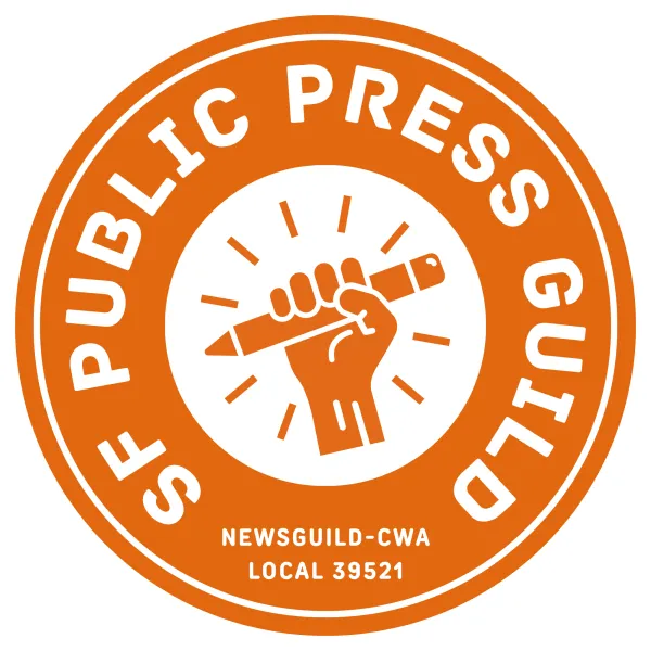 sf public press logo with orange background and white text